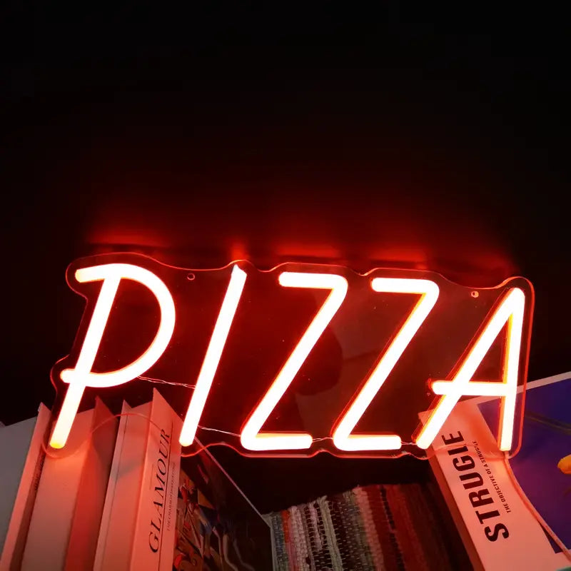 Red LED pizza sign, size 36 x 14 cm