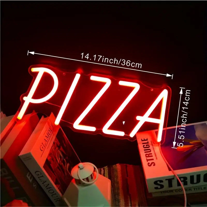 Red LED pizza sign, size 36 x 14 cm