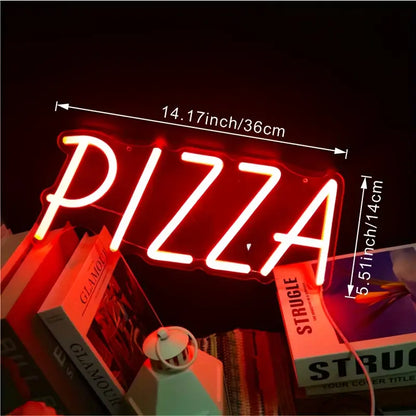 Red LED pizza sign, size 36 x 14 cm