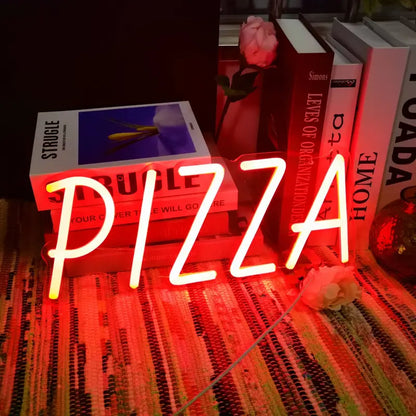 Red LED pizza sign, size 36 x 14 cm